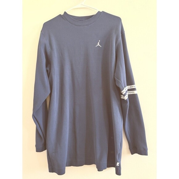 Vintage retro 90s Air Michael Jordan Long Sleeve Shirt waffle knit Size L Blue - Picture 2 of 11